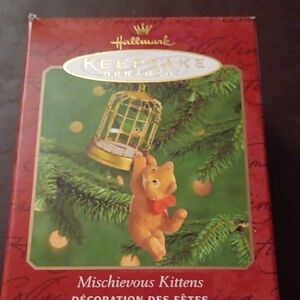 Vintage Hallmark Keepsake Ornament with Orange Kitten and Gold Birdcage